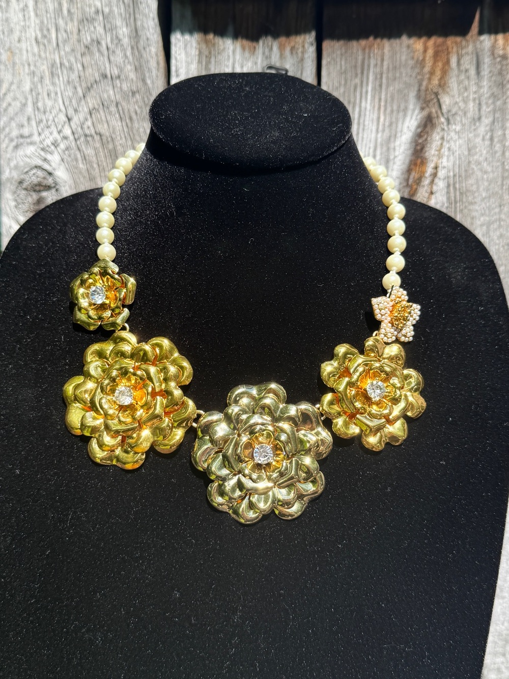 Gold Floral and Pearl Statement Necklace